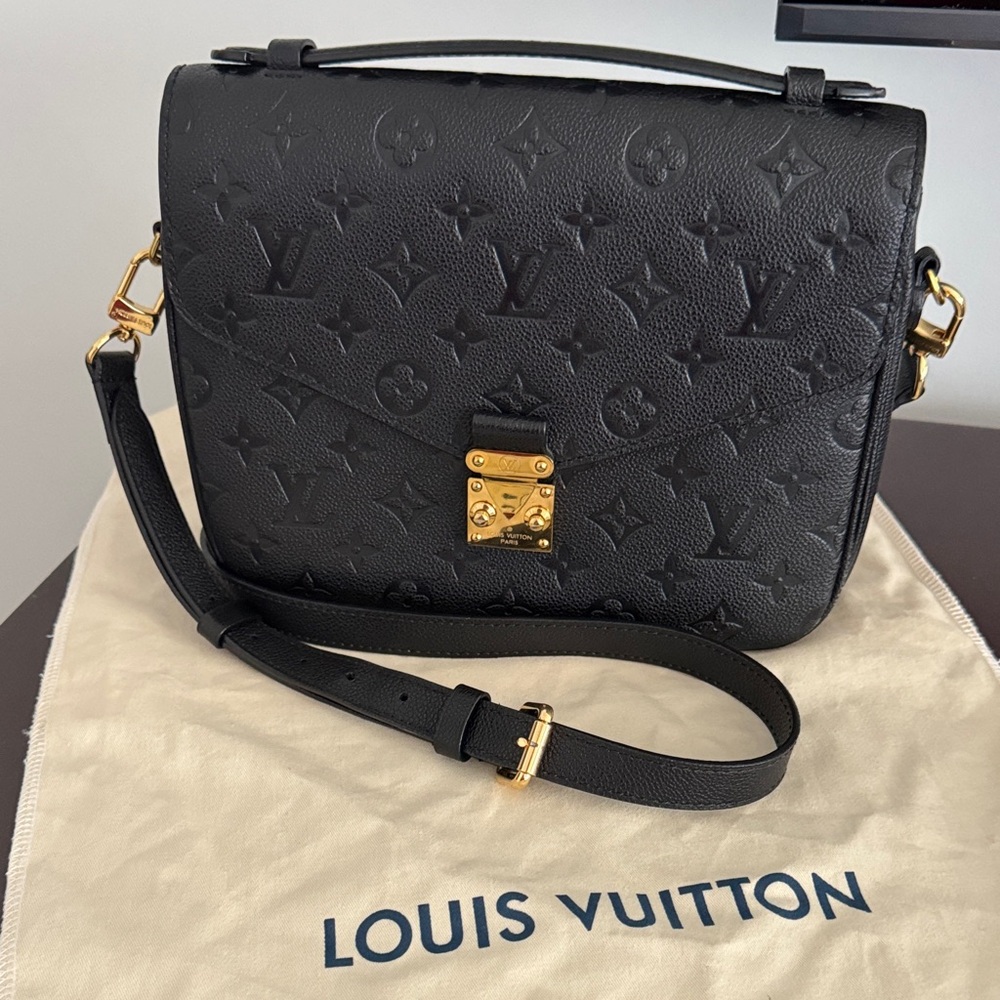 Louis Vuitton Black Crossbody Bag with Gold Accents